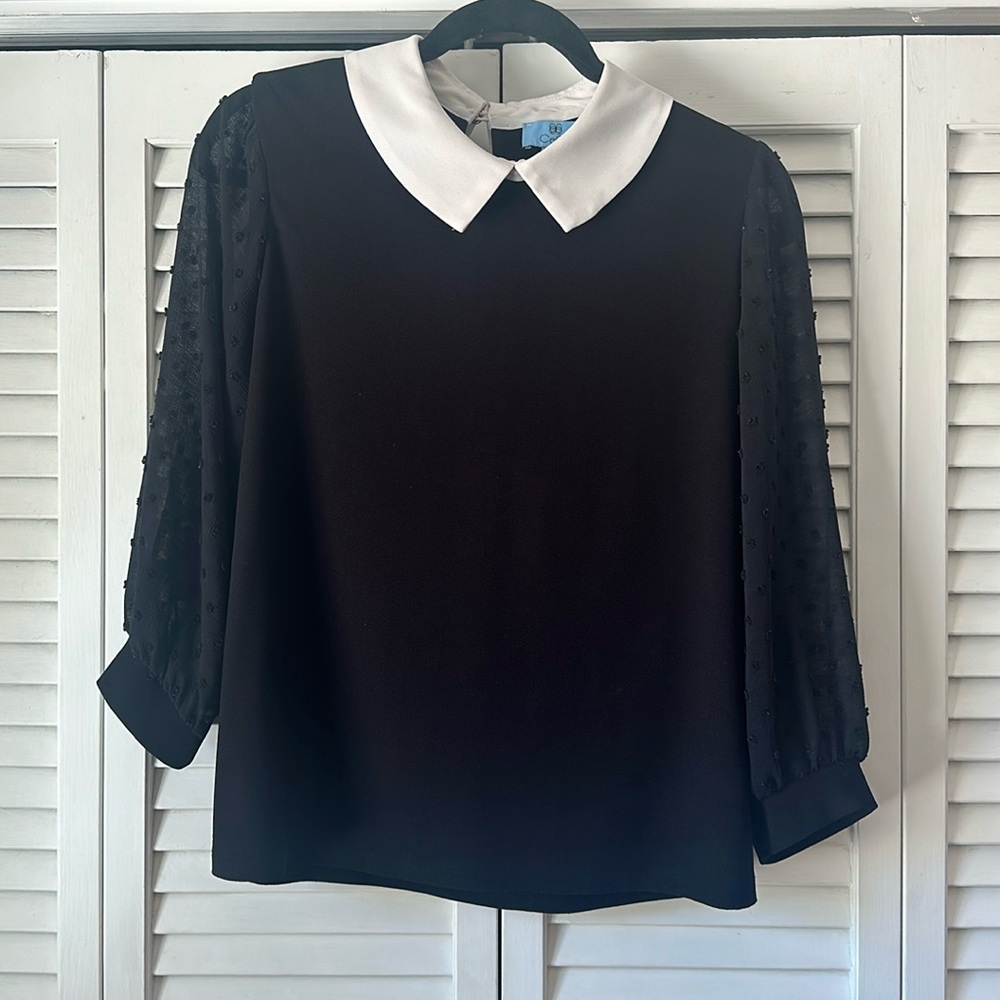 Cece black lightweight longsleeve blouse